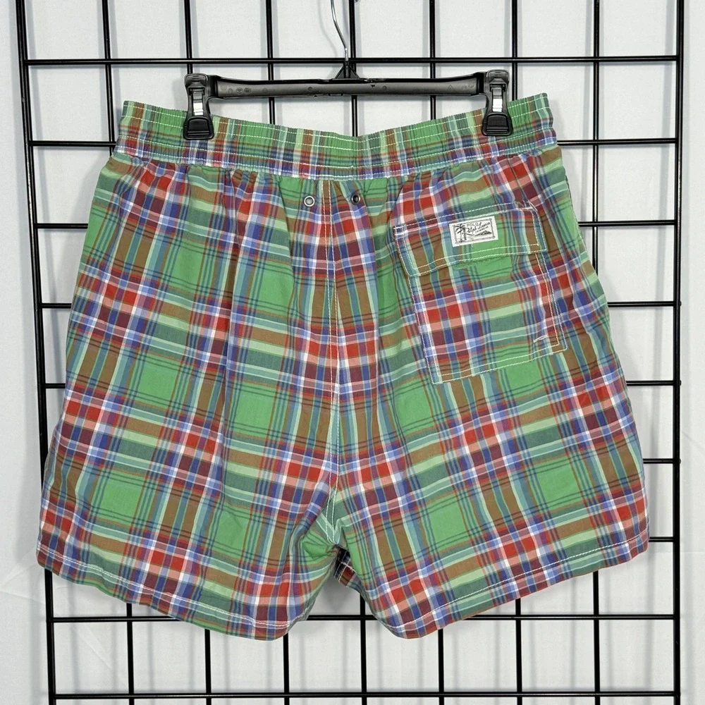 Vintage Polo by Ralph Lauren Plaid Swim Trunks Mens XL Green Lined Pony 90s Prep